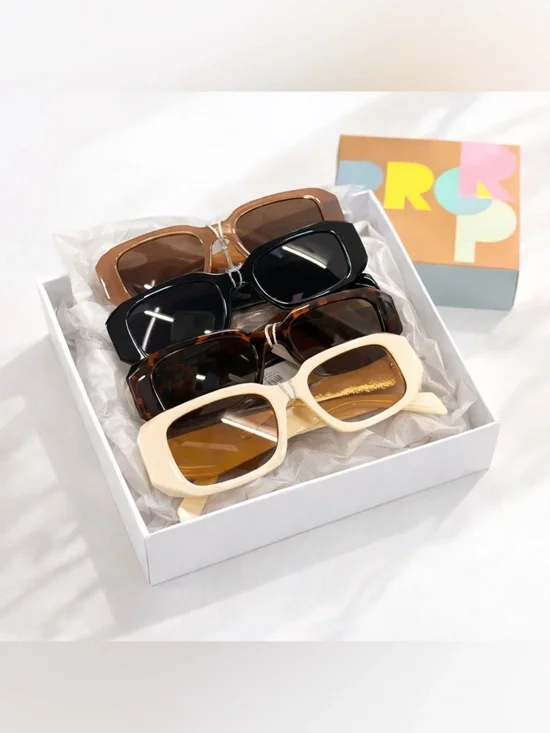 Oversized Square Cream Sunglasses UV400 Retro Fashion Thick‎ Frame Women