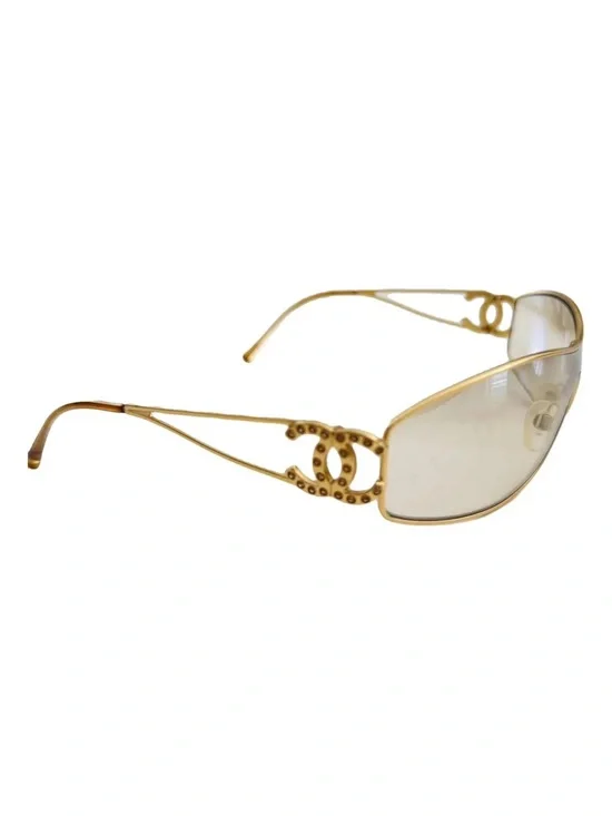 Chanel Vintage 💫Gold-Tone CC Logo Rimless Sunglasses - Gold