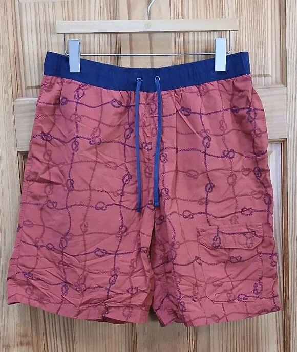 Red LL Bean Cargo Swim Trunks Lined Mens M Navy Blue Adjustable Waist