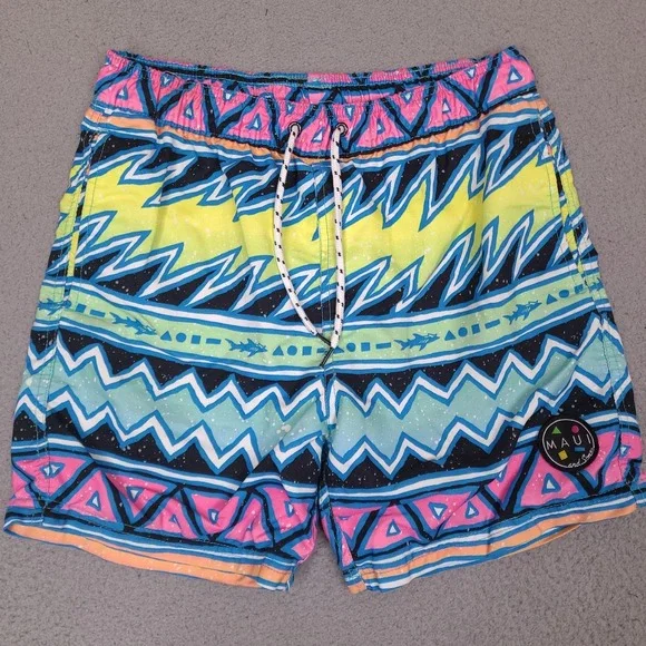 Maui And Sons Swim Trunks Men Medium Colorful Tribal Lined Bathing Suit 29 Waist