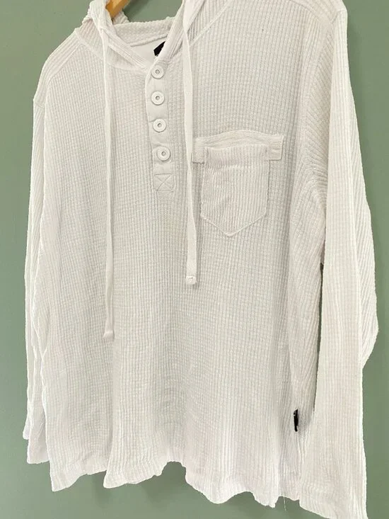 Kenneth Cole Hoodie Waffle Knit White Size Lg.  Beach Look
