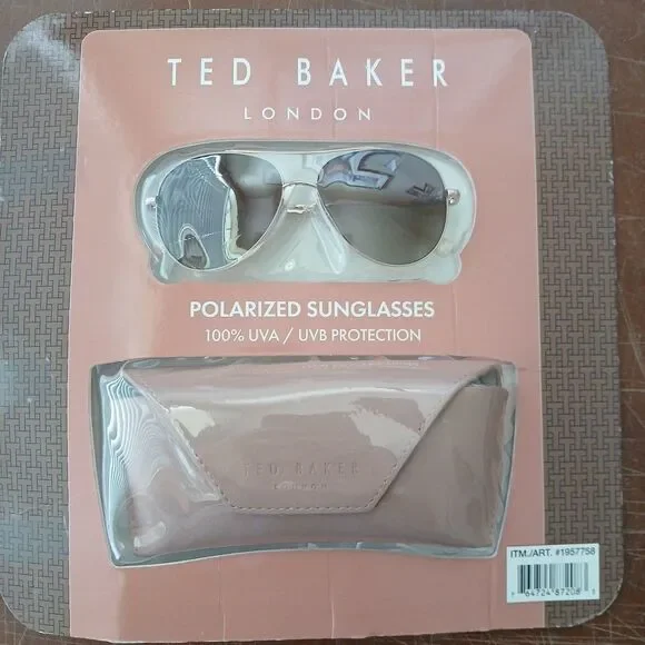 TED BAKER Womens Rose Gold Brown Gradient Polarized Metal Aviator Sunglasses NEW