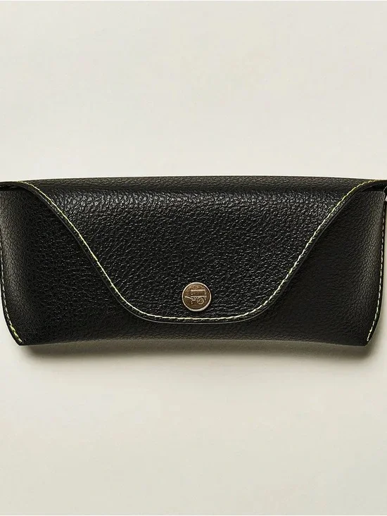 Moscot Originals Glasses Case Black Faux Leather Yellow Stitching Felt NYC 1915