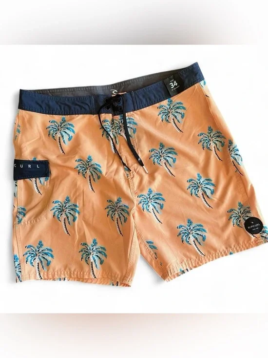 NWT Men’s RipCurl Hawaiian Palm Tree Peach & Navy Swim Board Shorts