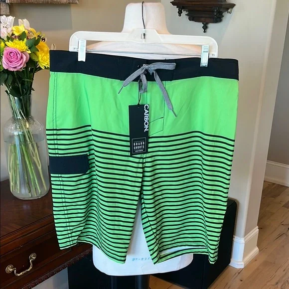 Neon Green and Black Board Shorts Dynamic Swiim Trunks