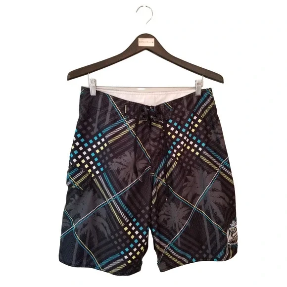 Quiksilver Multicolor Plaid Swim Shorts Men's Size 31 Inseam 10 in