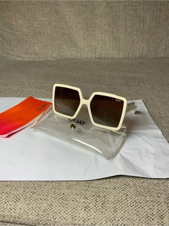 Quay Australia Cream Square Frame Sunglasses with Brown Gradient Lenses