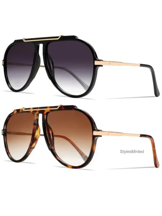 Oversized Aviator Sunglasses Gold Metal Frame UV400 Protection Tangle-Free