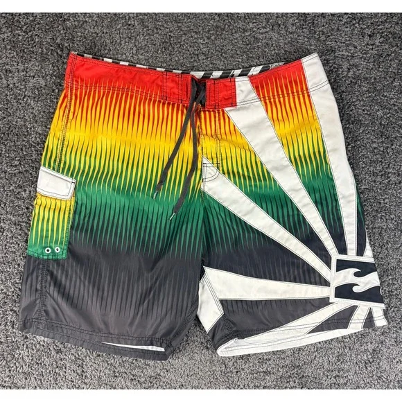 Billabong Andy Irons Rising Sun Board Shorts Mens 44 Rasta Y2K M127JRIS