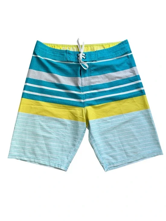 Old Navy | Striped Teal, Yellow & Light Blue Swim Board Shorts