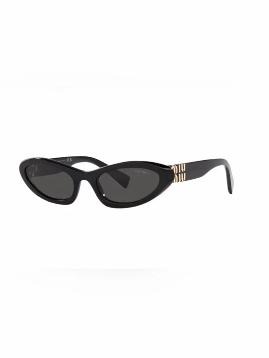 Miu Miu Black Cat-Eye Sunglasses with Gold Temple Logo