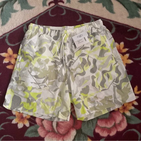 Hermes White, Gray & Neon Yellow Men’s Swim Trunks
