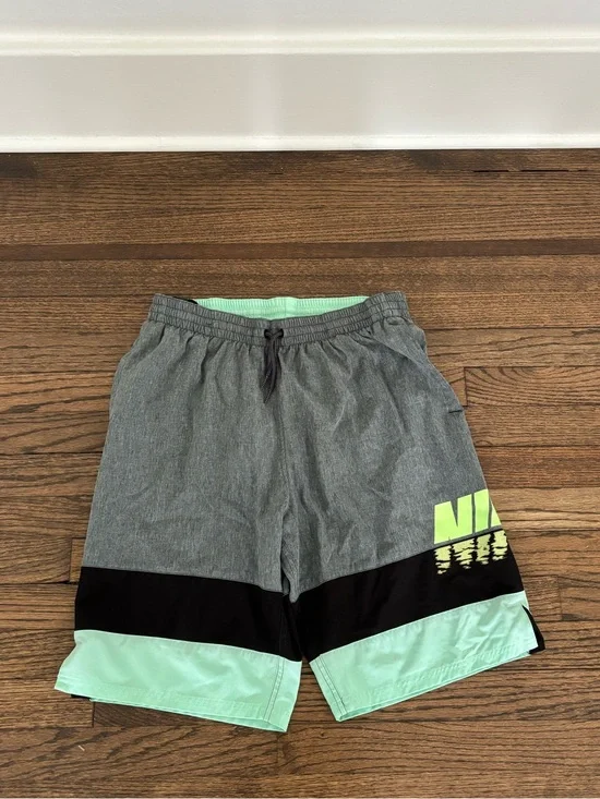 Nike Gray Black Mint Colorblock Men's Swim Trunks