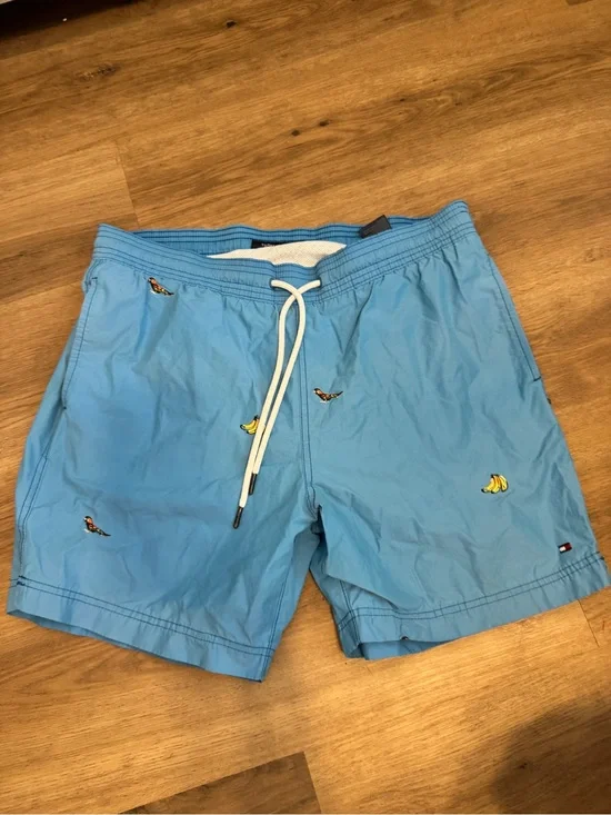 Nautica Light Blue Embroidered Banana & Bird Swim Trunks