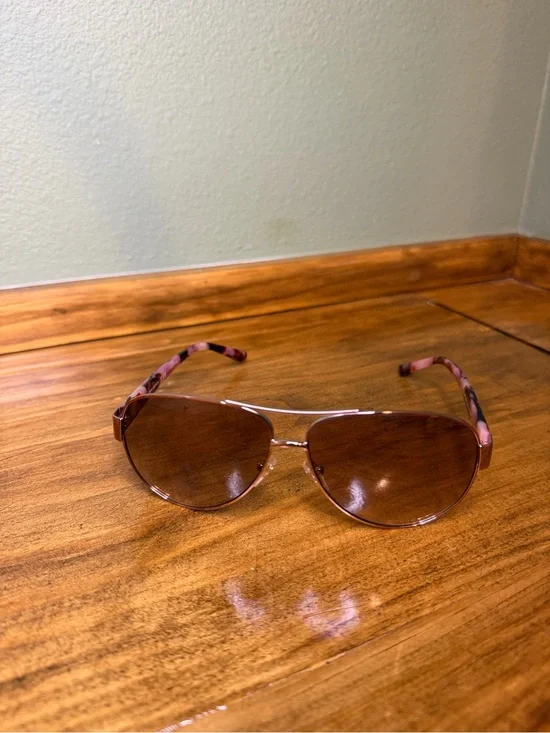 Tory Burch Brown Aviator Sunglasses with Pink-Tortoise Temples