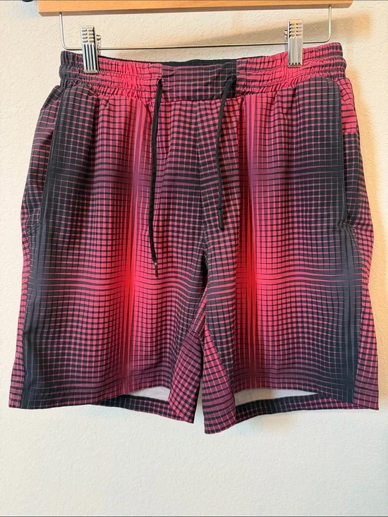 lululemon athletica Men's Red and Black Swim Trunks 7”