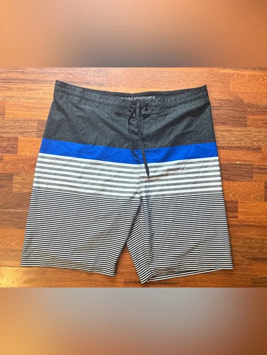 Men's Old Navy Black & Blue Striped Swim Trunks