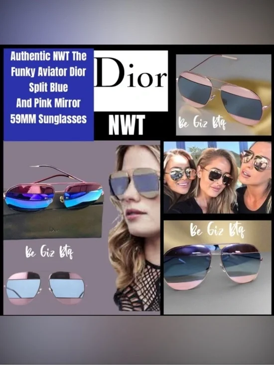 Authentic NWT The Funky Aviator Dior Split Blue And Pink Mirror 59MM Sunglasses