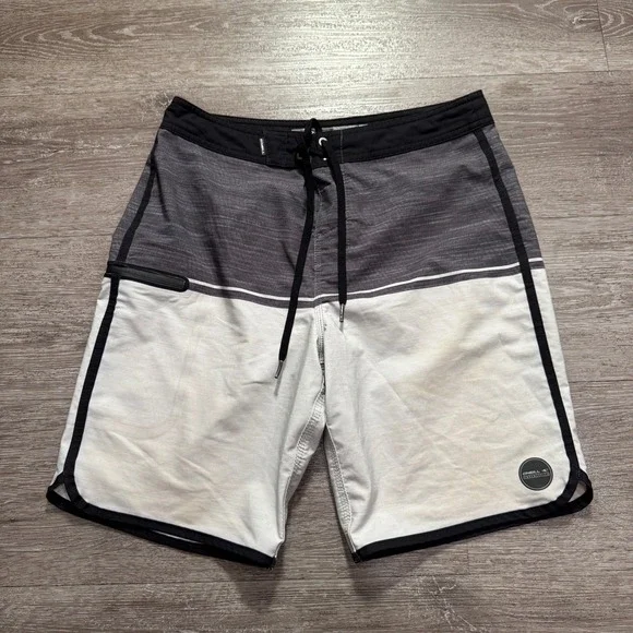 O'Neill Board Shorts Mens 29 Gray White Polyester Hyperfreak Summer Surf Beach