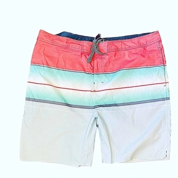 Goodfellow Coral Blue Striped Swim Board Shorts