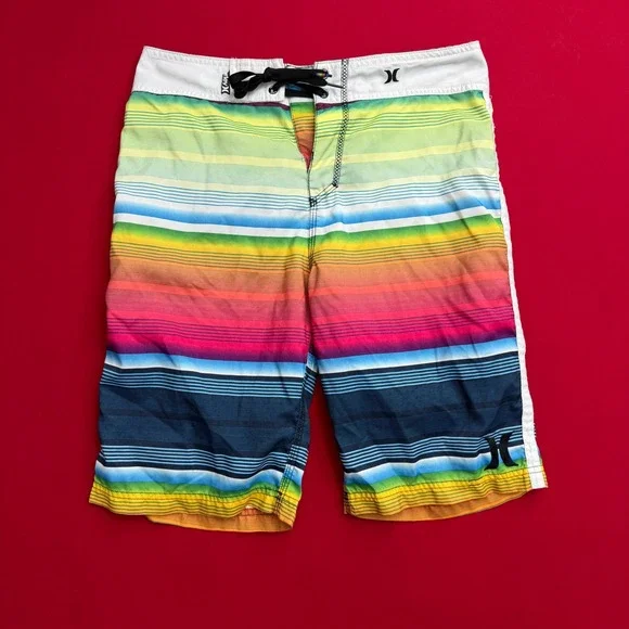 VTG Style Hurley Men Board Shorts Multi Color Striped Serape Swim Trunks Size 32