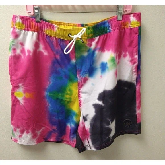 Neff Tie-Dye Colorful Drawstring Swim Shorts Trunks Men's XL Beach Resort Vacay