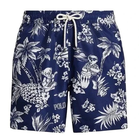 Polo Ralph Lauren Mens 3XLB Traveler Polo Bear Board Shorts Swim Trunks Blue NWT
