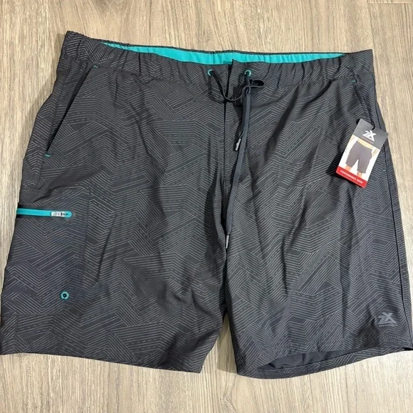 Zeroxposur Mens Gray Blue Lined Swim Trunks Shorts Comfort Waist Sz XXL NWT