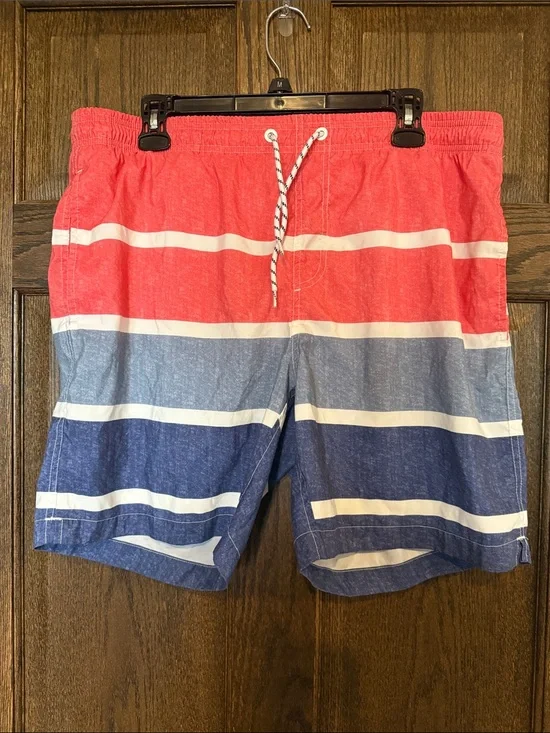 Maamgic Men's coral  and Blue Striped Swim Trunks XL