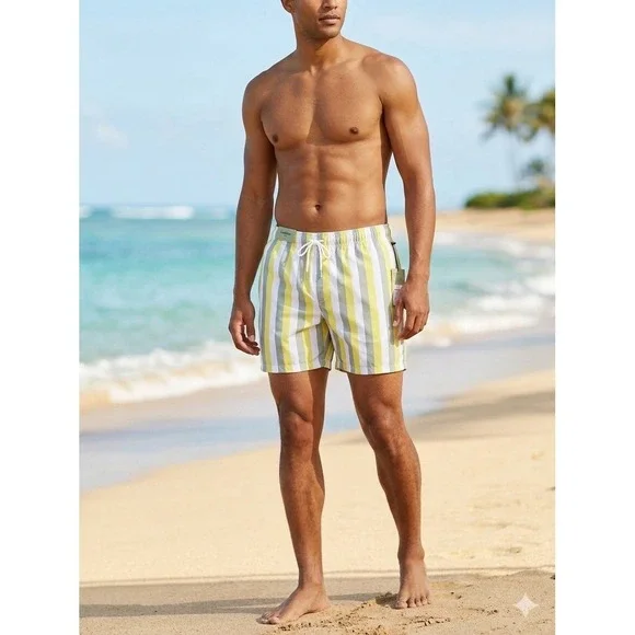 New‎ Goodfellow & Co Striped Swim Shorts Men's Large 6 Inch Inseam Beachwear