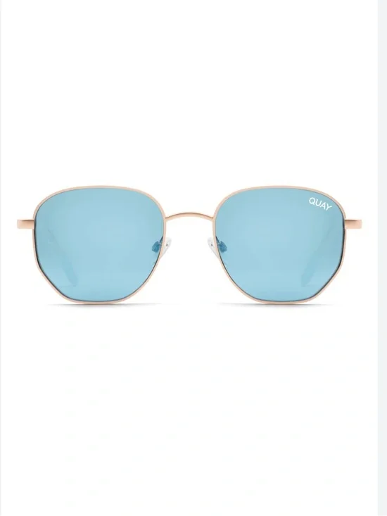 Quay Big Time Polarized Round Blue Lens Gold Frame Sunglasses