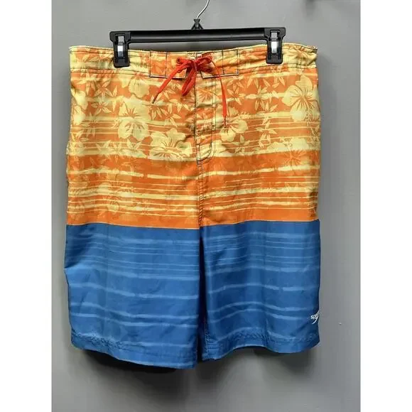 Speedo Swim Trunks‎ Mens XL Board Shorts Floral Orange/Blue 36 Waist Lined