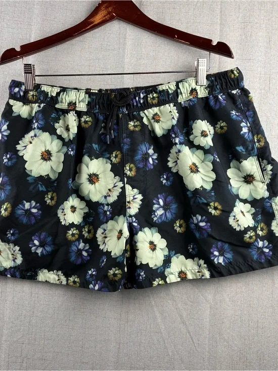 Asos Mens Floral Swim Trunks Black Purple White Daisy Shorts Tropical Vacay L 2X