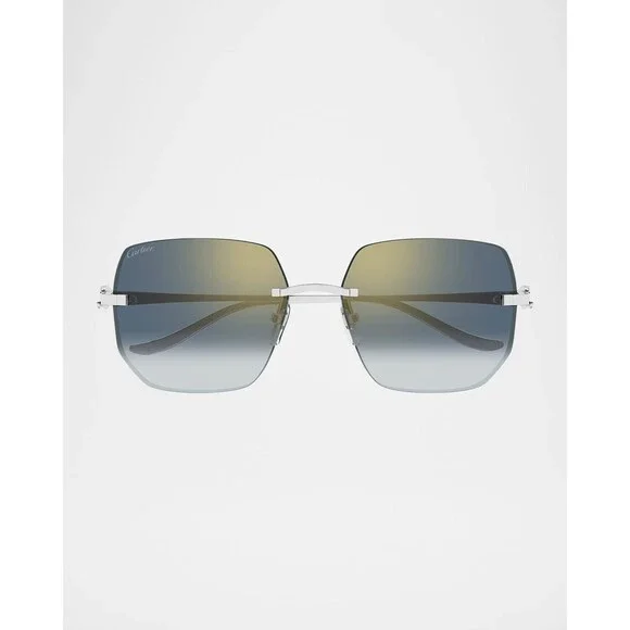Cartier CT0549S SUNGLASSES Rimless Gradient Blue Silver Metal Sunglasses