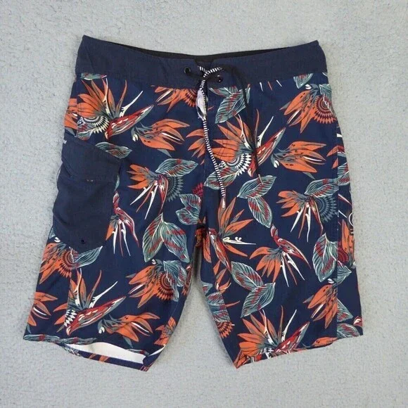 Volcom Boardshort Men's Size 32 Blue Floral Hawaiian Surf Beach Swim Trunks