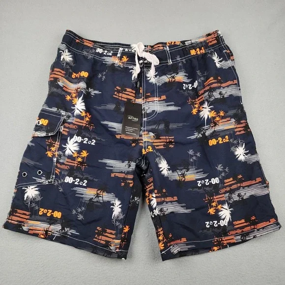 APTRO Swim Shorts Mens XL Blue Palm Print Board Trunks Mesh Lined Drawstring