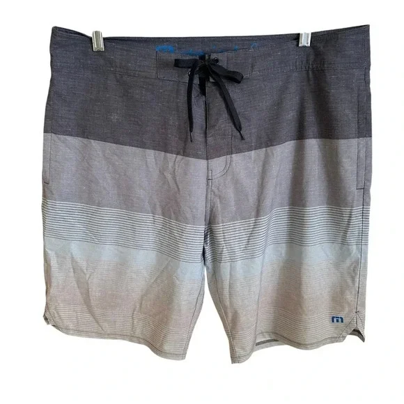 Travis Matthew Mens 36 Gray‎ Striped Board Shorts Swim Unlined Vacation