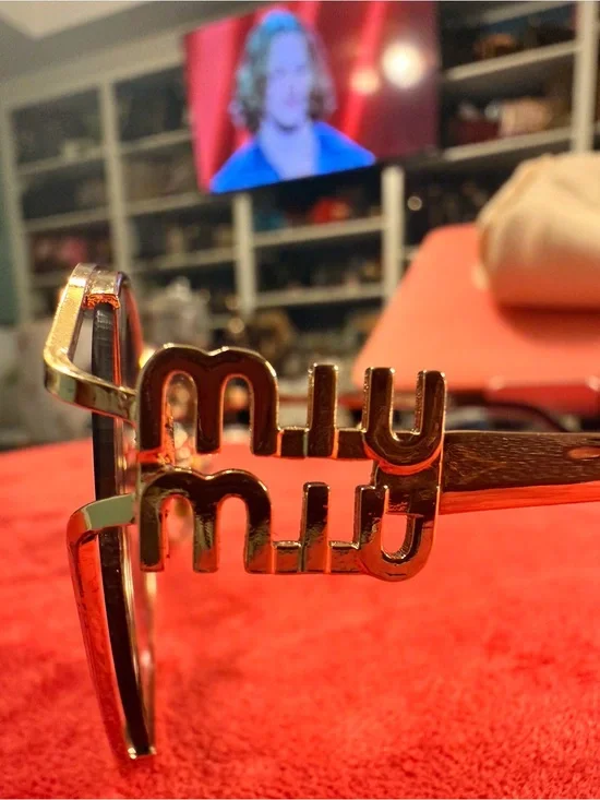Miu Miu Gold Metal Sunglass Arm with Engraved Logo