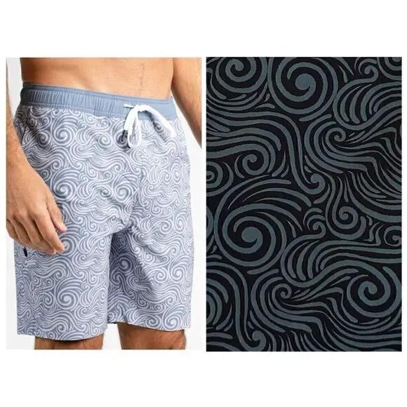 BYLT Basics Men’s Coastal Boardshort 2.0 Hybrid All Over Wave Print Black and Sa