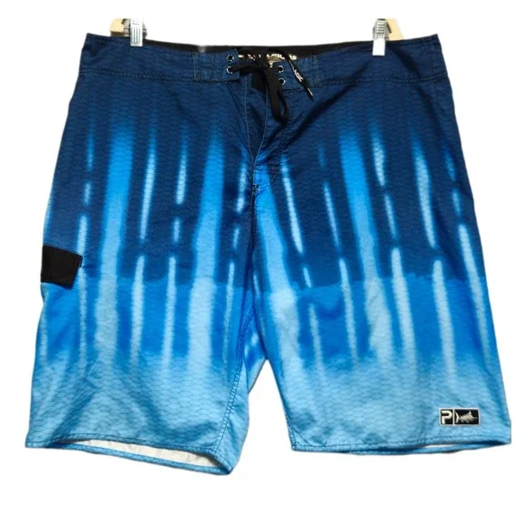 Pelagic Performance Blue Tie Dye Gradient‎ Board Shorts Swim Trunks Mens Size 38