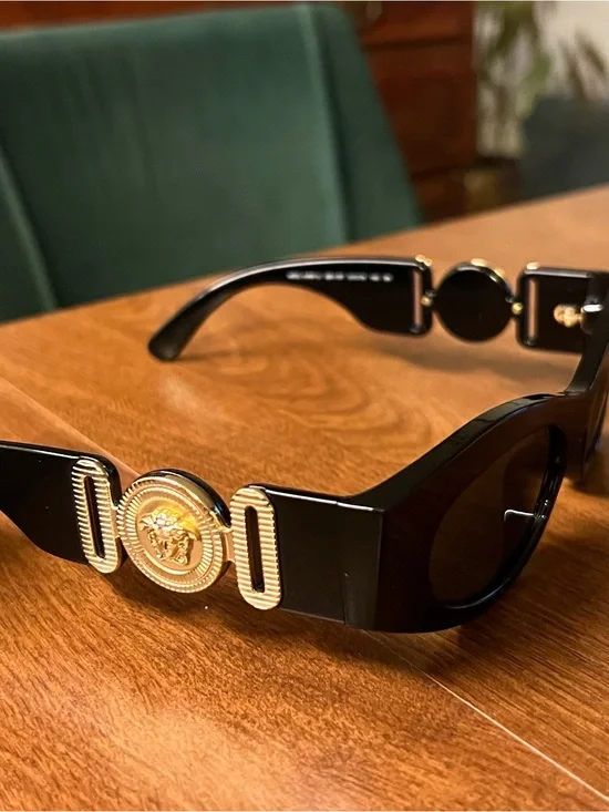 Versace Black Sunglasses with Gold Medallion Detail