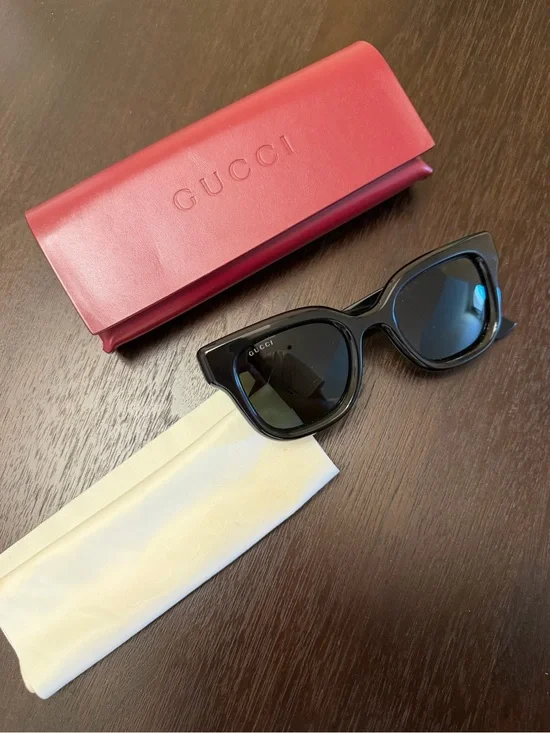 Gucci Black Cat-Eye Women's Sunglasses with Red Logo Case