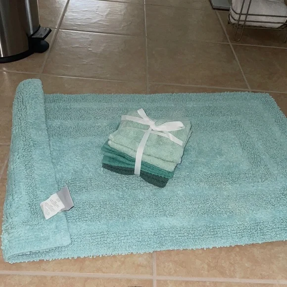 Teal blue bath rug dual sided 100% cotton