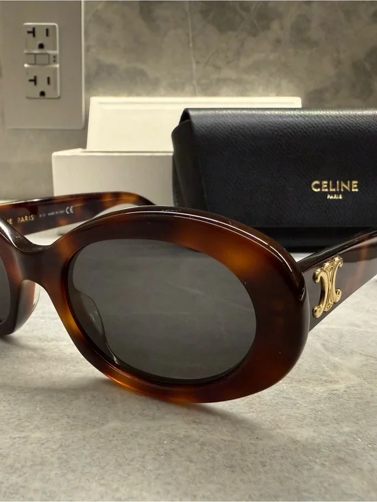 Celine Triomphe Oval Sunglasses in Tortoise Shell