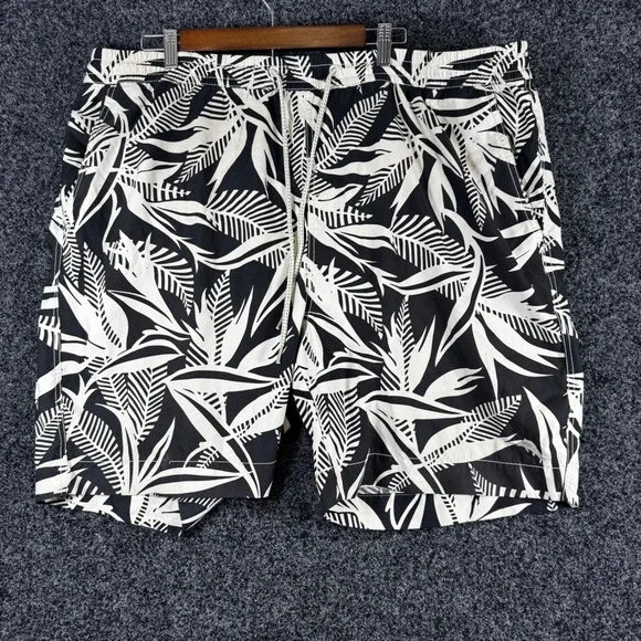 Tommy Bahama Relax Mens XXL Swim Trunks Black White Tropical Palm‎ Leaf Print