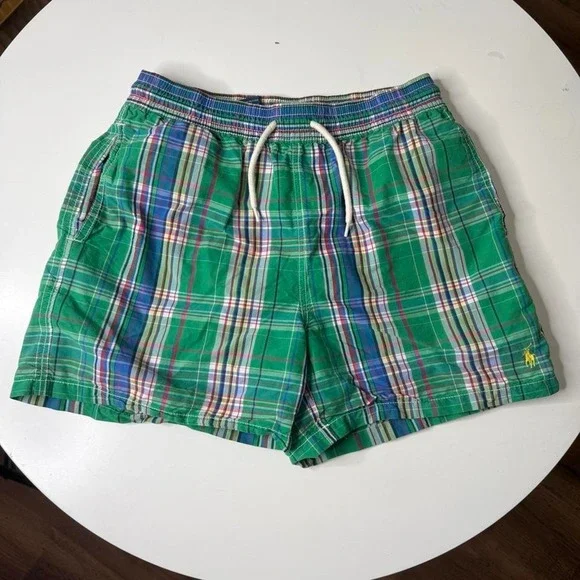 Polo Ralph Lauren Green Plaid Swim Trunks Shorts Men's Small Mesh Lined Preppy