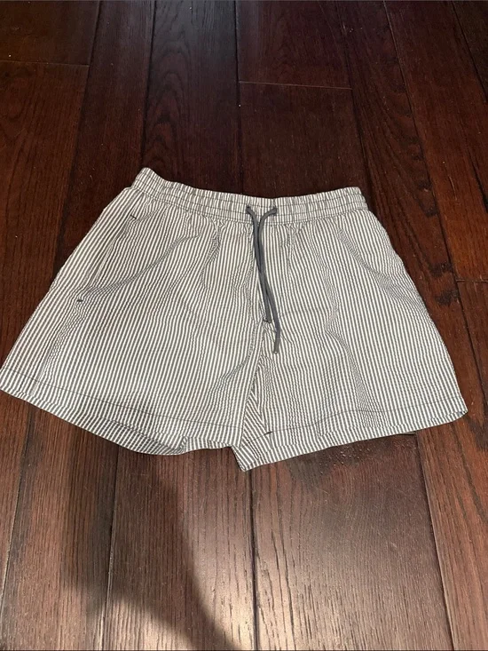 Zara Navy and White Striped Drawstring Shorts