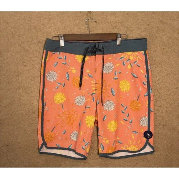 William Murray Board Shorts Mens 34 Dark Peach Floral‎ Zip Pockets 9