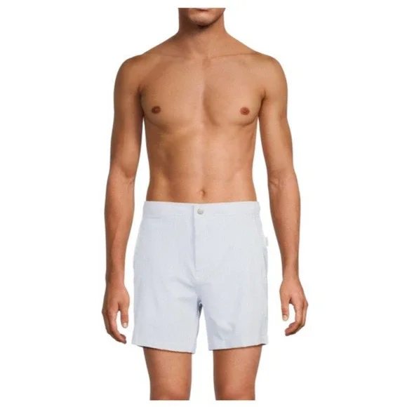 Onia Calder 6E‎ Mens Swimsuit Blue Nylon L Large Swim Trunks Shorts Flat Front