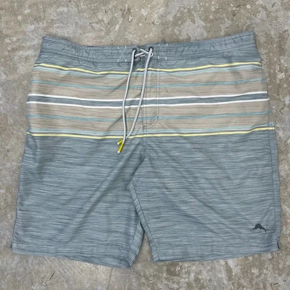 Tommy Bahama Swim Trunks Men XXL Blue Stripe Board Shorts Mesh Lined Surf Resort